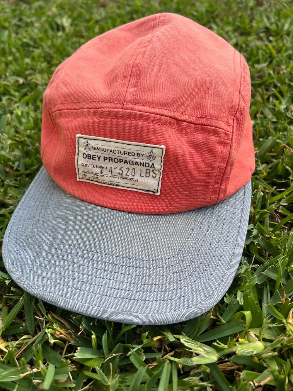 OBEY vintage orange denim blue surf skate gorpcore distressed worn mens hat